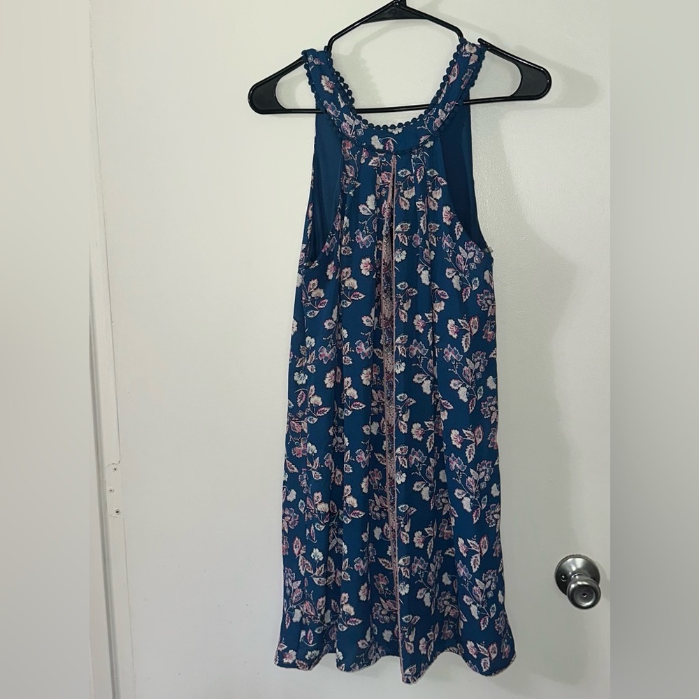 Blue & Floral Halter Style Dress